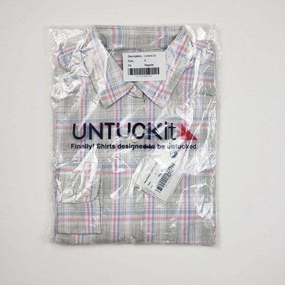 UNTUCKit Chasseles Cotton LS Shirt Lt Blue Green Pink Plaid Womens 0 Regular Fit - Picture 10 of 16